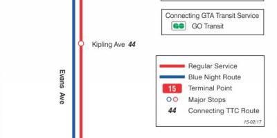 Mapa TTC 15 Evans autobusová linka Toronto
