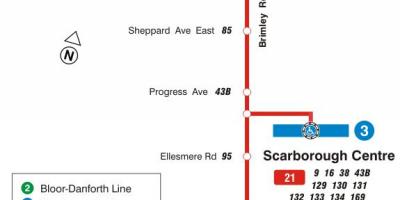 Mapa TTC 21 Brimley autobusová linka Toronto