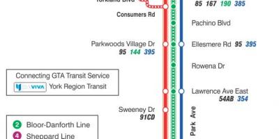 Mapa TTC 24 Victoria Park autobusové lince Toronto