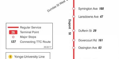 Mapa TTC 26 Dupont autobusová linka Toronto
