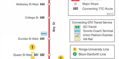 Mapa TTC 6 Bay autobusová linka Toronto