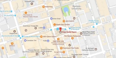 Mapa Yonge-Dundas Square v Toronto